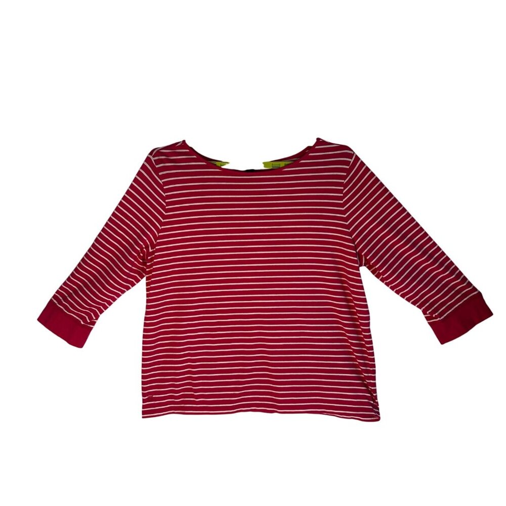 Chaps Women’s Pink & White Striped 3/4 Sleeve Nautical Top Size 2X Cotton Blend